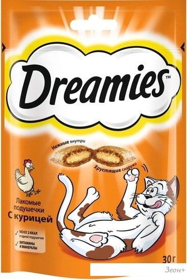 Лакомство для кошек Dreamies лакомые подушечки с курицей 30 г