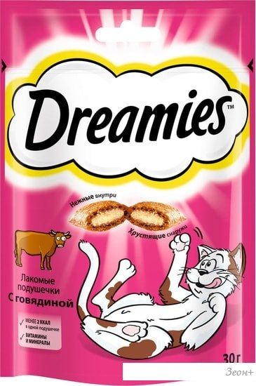 Лакомство для кошек Dreamies лакомые подушечки с говядиной 30 г