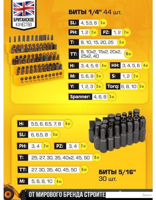 Набор трещотка с головками и битами JCB JCB-38841 (216 предметов)