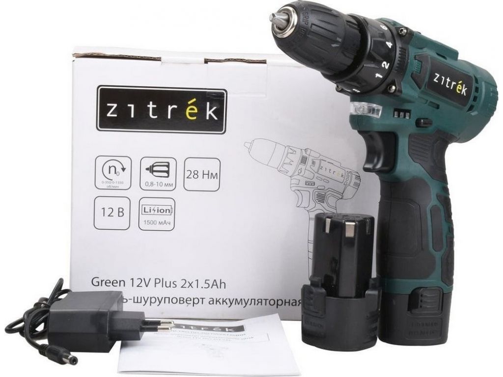 Дрель-шуруповерт Zitrek Green 12V Plus 085-1014 (с 2-мя АКБ)