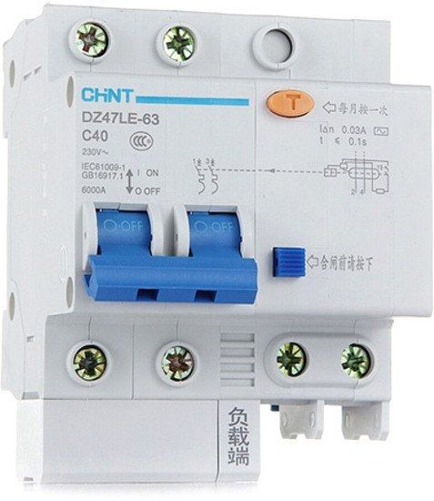 Дифференциальный автомат Chint DZ47LE-32 2P С 10А 30мА тип AC 6кА 199629