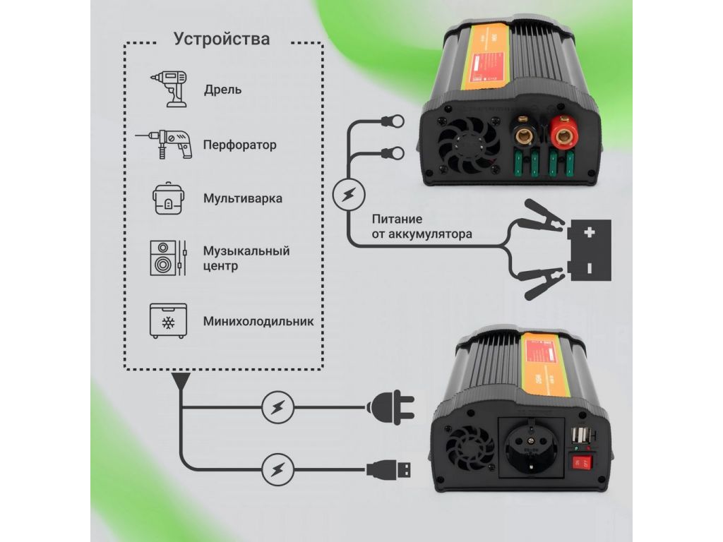 Автомобильный инвертор Digma AI1000-12W