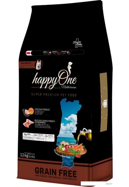 Сухой корм для собак HappyOne Mediterraneum беззерновой со свежим яйцом и свежим мясом ягненка 12 кг