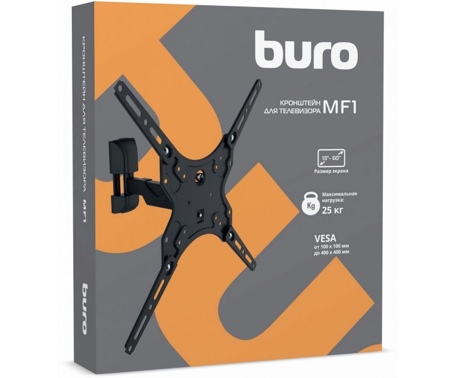 Кронштейн для телевизора Buro MF1 черный 13"-60" макс.25кг настенный поворот и наклон
