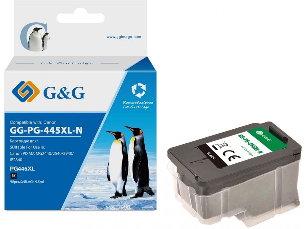 Картридж струйный G&G GG-PG-445XL-N PG-445 черный (15мл) для Canon PIXMA MG3040/2545S/2440/2940/2540/2540S;iP2840;MX494;TS204/3140/3440;TR4540/3340/4640