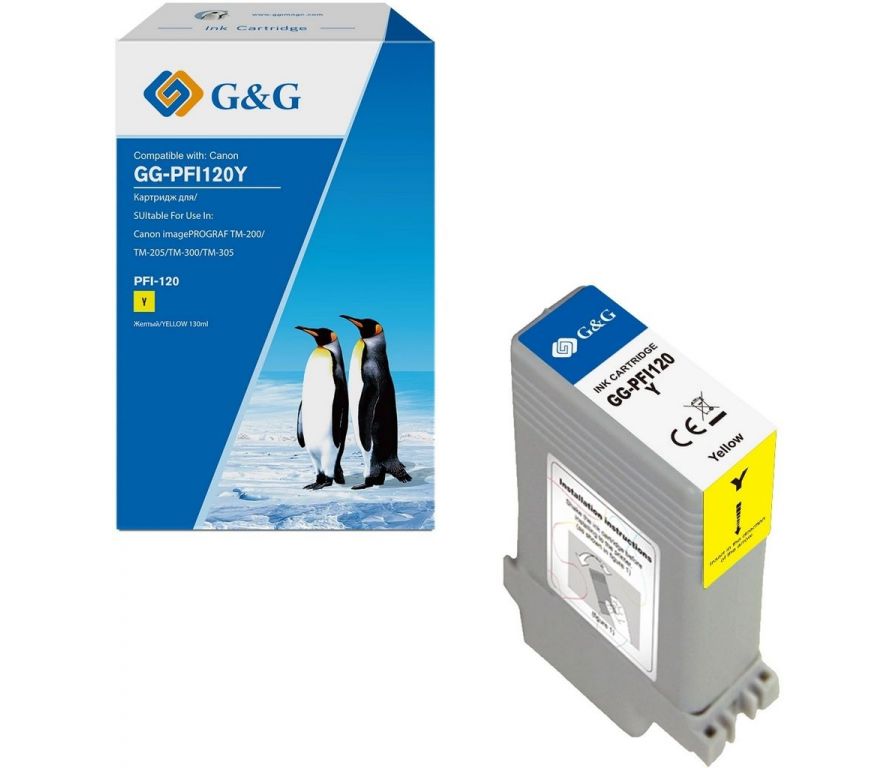 Картридж струйный G&G GG-PFI120Y PFI-120 Y желт.пигм. (130мл) для Canon imagePROGRAF TM-200/205/300/305/250