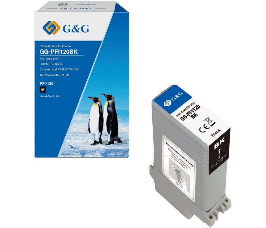 Картридж струйный G&G GG-PFI120BK PFI-120 BK черный пигментный (130мл) для Canon imagePROGRAF TM-200/205/300/305/250