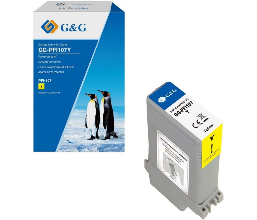 Картридж струйный G&G GG-PFI107Y PFI-107 Y желтый (130мл) для Canon imageProGRAF iPF670/680/685/770/780/785