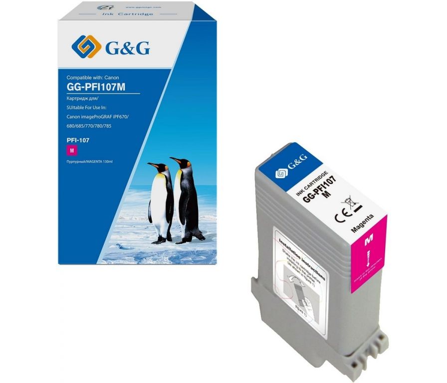 Картридж струйный G&G GG-PFI107M PFI-107 M пурпурный (130мл) для Canon imageProGRAF iPF670/680/685/770/780/785