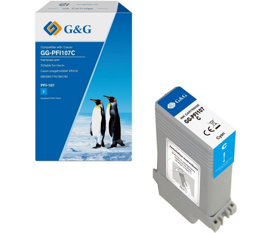 Картридж струйный G&G GG-PFI107C PFI-170 C голубой (130мл) для Canon imageProGRAF iPF670/680/685/770/780/785