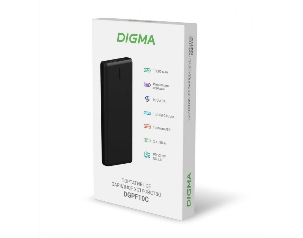 Внешний аккумулятор Digma DGPF10C 10000mAh (черный)