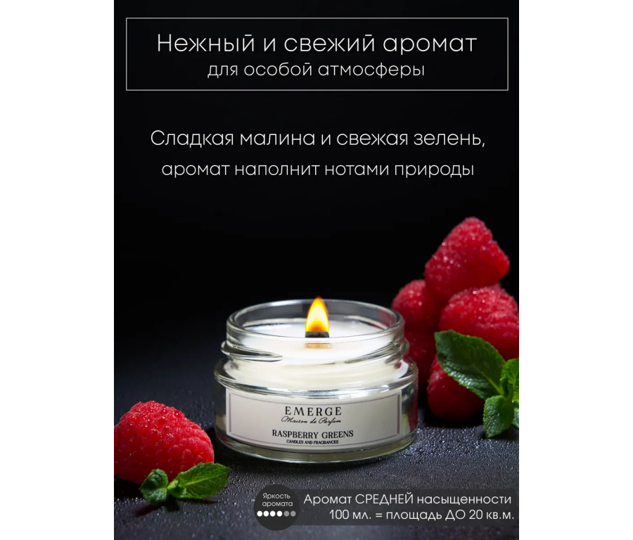 Набор из 3х ароматических свечей Emerge Малина, лайм, табак, бергамот, виноград aromacandle31