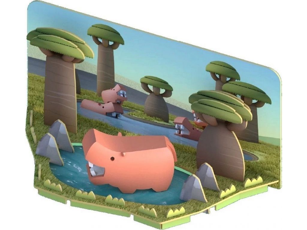 Магнитный конструктор Halftoys Animal Бегемот с диорамой HA005