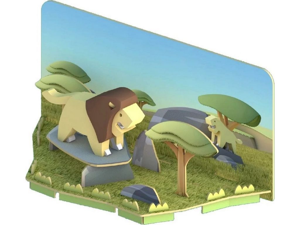 Магнитный конструктор Halftoys Animal Лев с диорамой HA001
