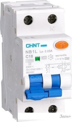Дифференциальный автомат Chint NB1L 10kA 1P+N C16A 30mA AC х-ка C 2М 203107
