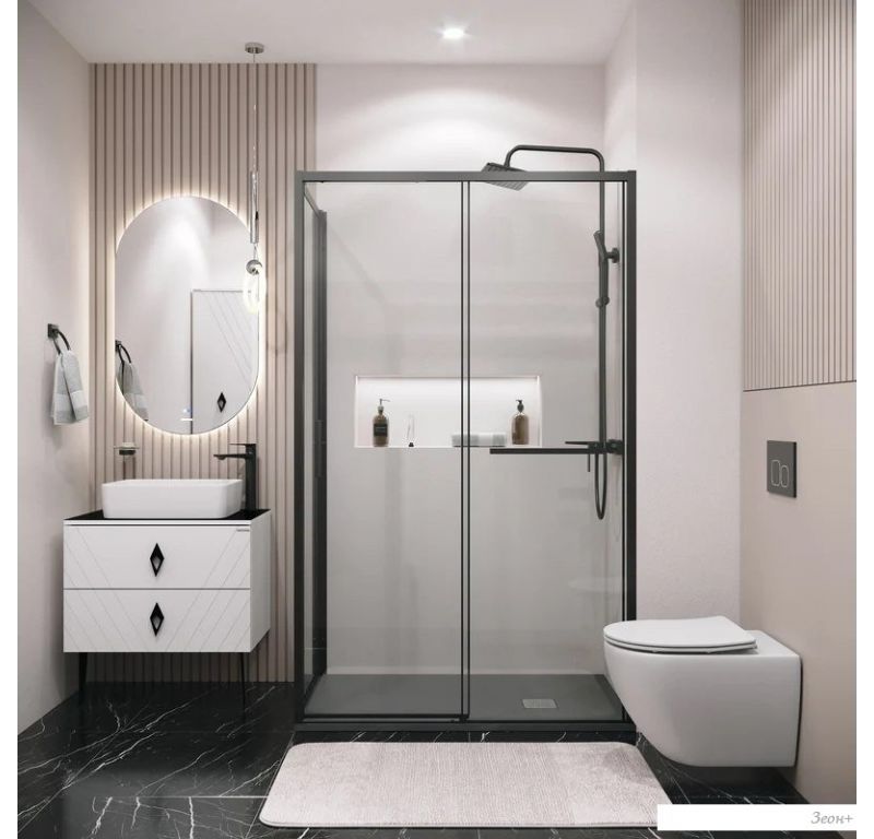 Душевая стенка Grossman Style 80x195 200.K33.05.80.21.00 (черный матовый, стекло прозрачное)