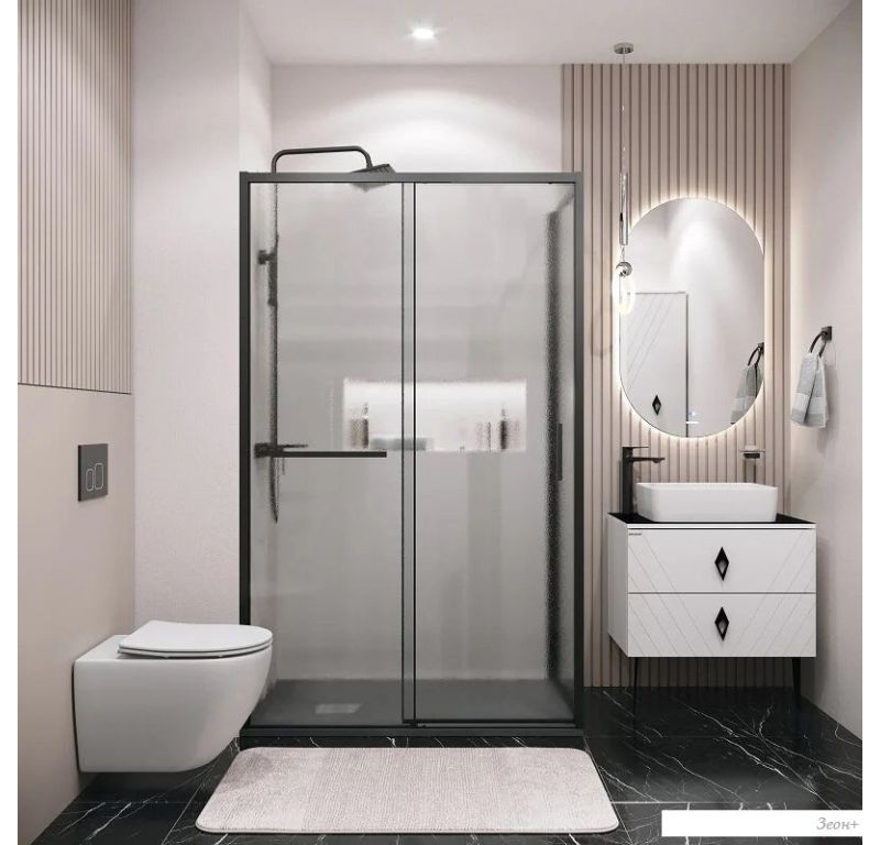 Душевой уголок Grossman Style 130x80x195 120.K33.05.1380.21.02 (черный матовый/стекло шиншилла)