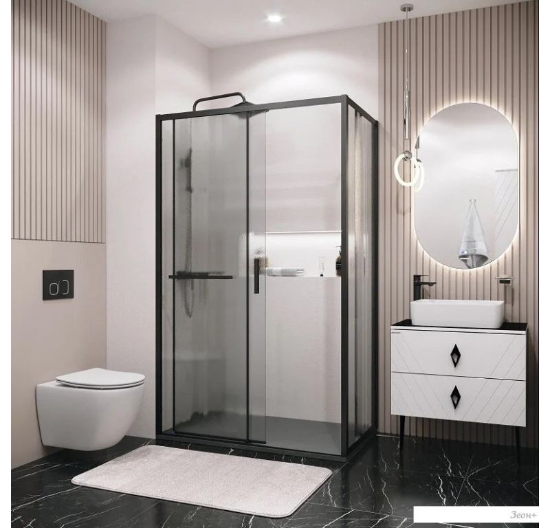 Душевой уголок Grossman Style 130x80x195 120.K33.05.1380.21.02 (черный матовый/стекло шиншилла)