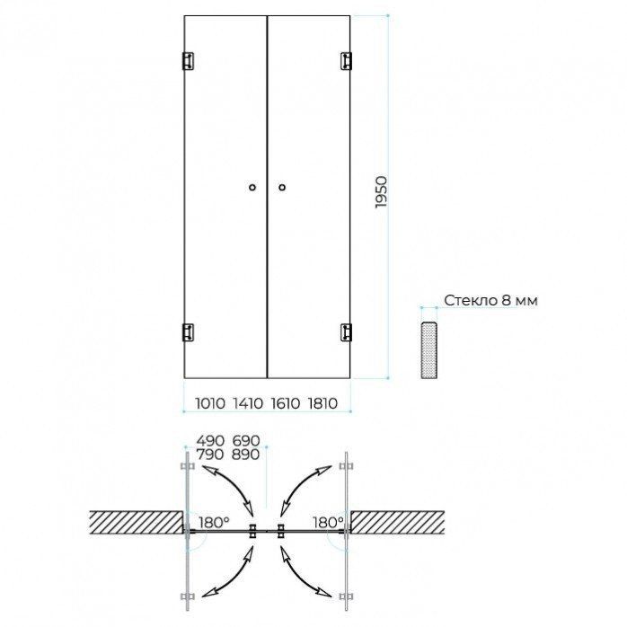 Душевая дверь MaybahGlass 195x101 MGD-464-6 (прозрачное стекло/черный)