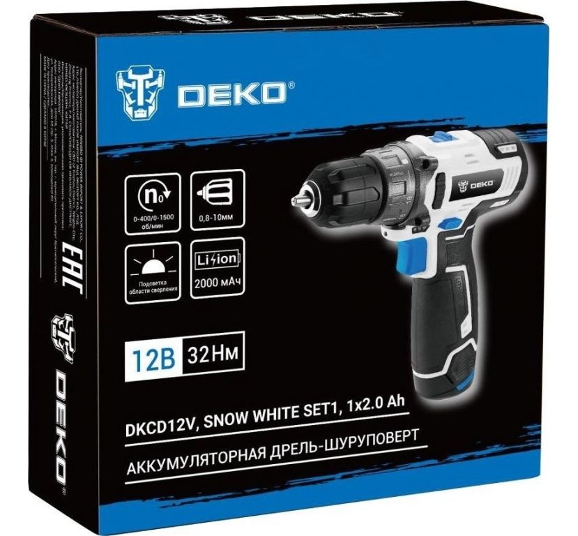 Дрель-шуруповерт Deko DKCD12V Snow White Set1 083-1106 (с 1-им АКБ)