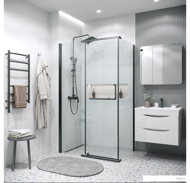 Душевая стенка Grossman Pragma 90x195 200.K33.03.90.21.00 (черный матовый,стекло прозрачное)