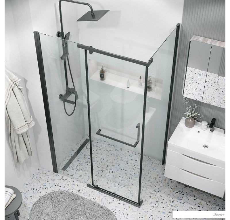 Душевая стенка Grossman Pragma 90x195 200.K33.03.90.21.00 (черный матовый,стекло прозрачное)