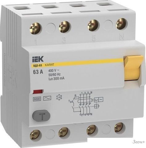 Дифференциальный автомат IEK KARAT ВД3-63 4P 63А 300мА 6кАC MDV20-4-063-300