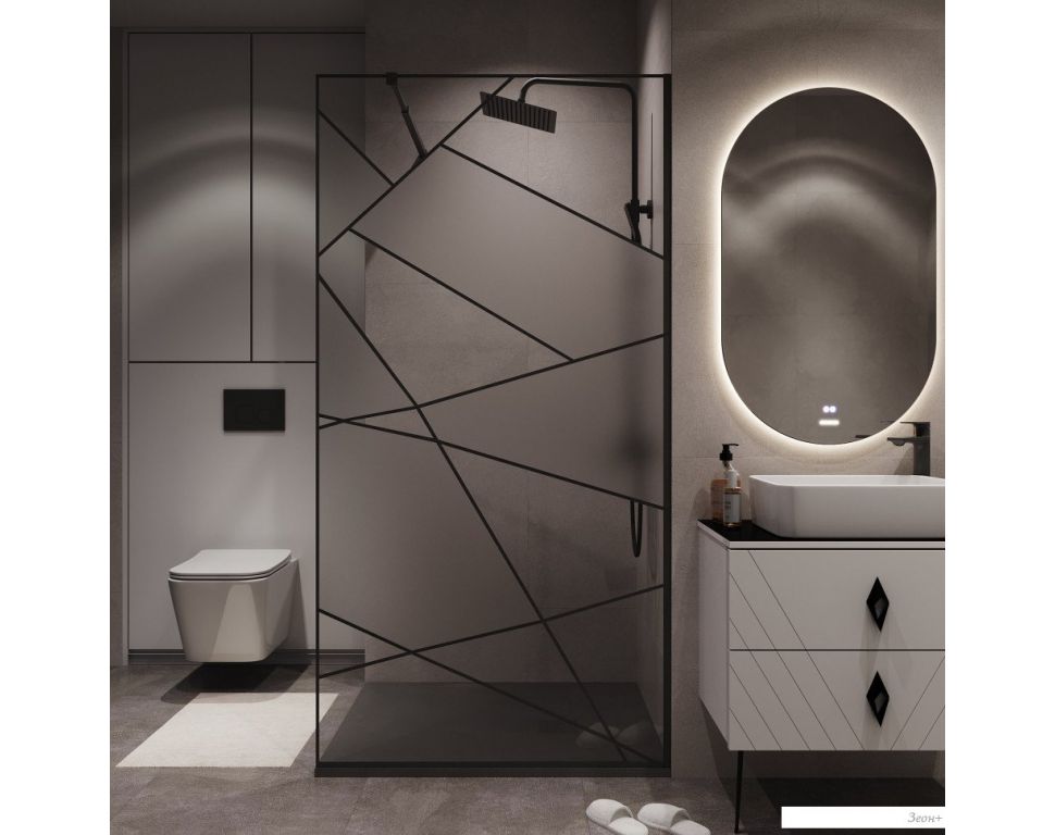 Душевая стенка Niagara NG-680-10BLACK 100x195 (черный матовый/прозрачное стекло с рисунком)