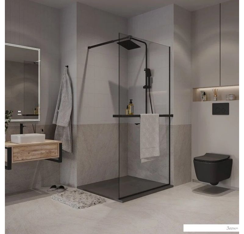 Душевая стенка Niagara NG-670-10ВLACK 100x195 (черный матовый/прозрачное стекло)