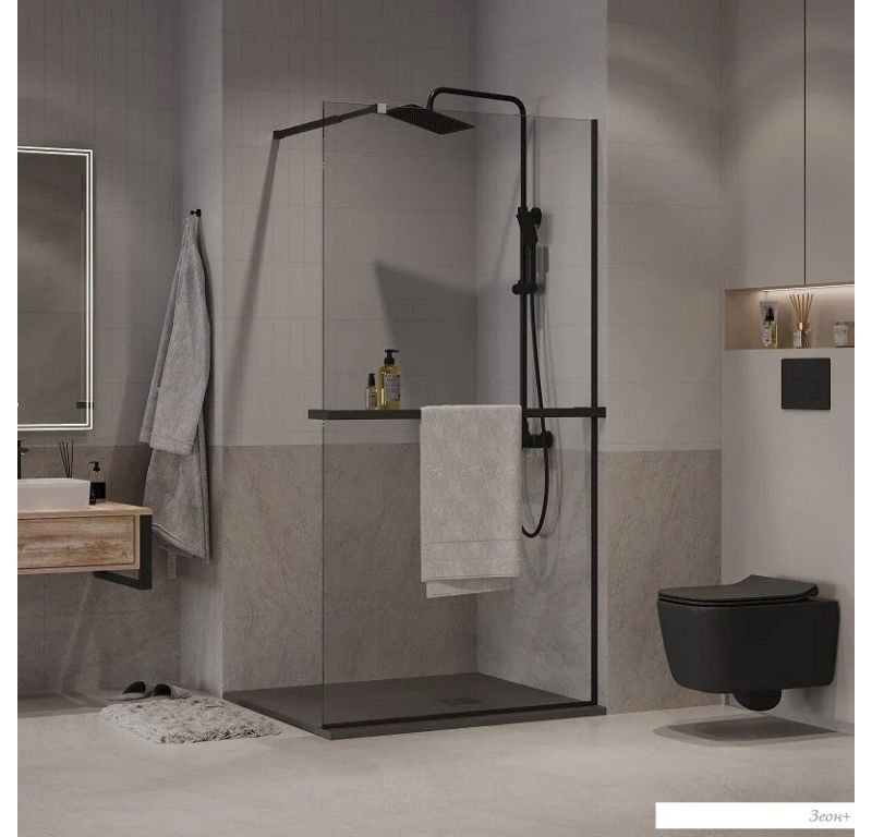 Душевая стенка Niagara NG-670-10ВLACK 100x195 (черный матовый/прозрачное стекло)
