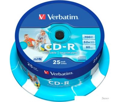 CD-R диск Verbatim AZO Printable 700Mb 52x 43439 (CakeBox, 25 шт.)