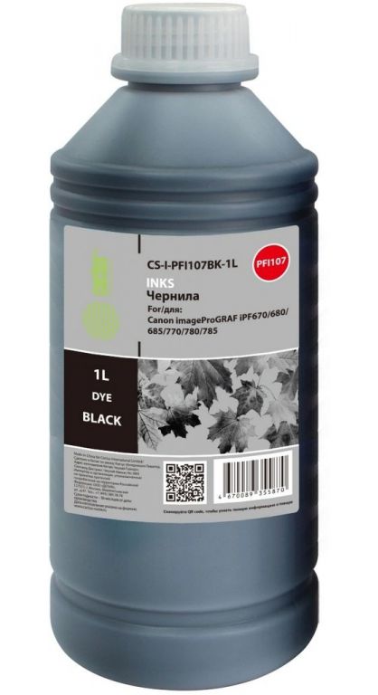 Чернила Cactus CS-I-PFI107BK-1L PFI-107 черный1000мл для Canon imageProGRAF iPF670/680/685/770/780/785