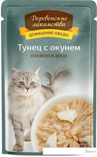 Консервированный корм для кошек Деревенские лакомства Тунец с окунем в желе 70 г