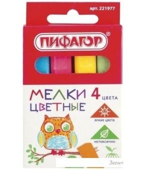 Набор мела канцелярского Пифагор 221977 (4 цв.)