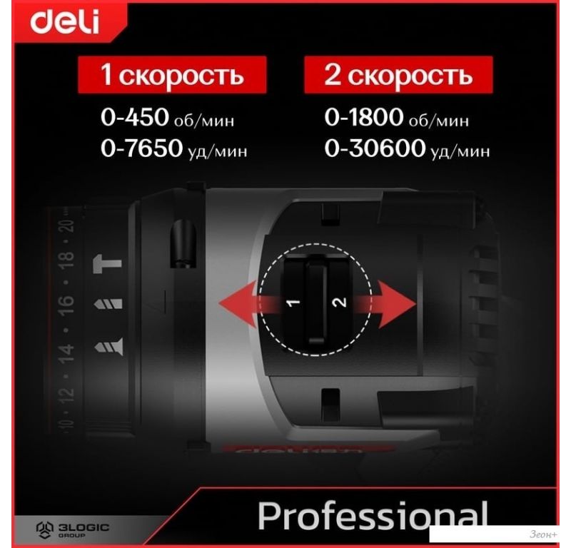 Ударная дрель-шуруповерт Deli DE-CZ20-2D2 (с 2-мя АКБ, сумка)