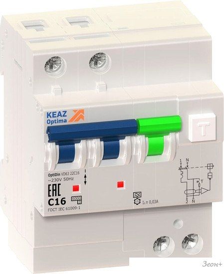КЭАЗ OptiDin VD63 2P C 16А 30мА тип A 6кА УХЛ4 103453