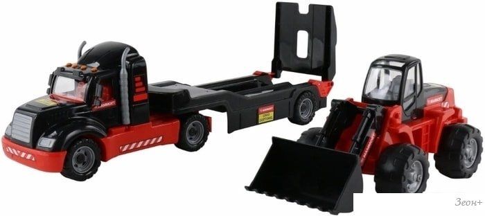 Игрушечный транспорт Полесье Трейлер + трактор Mammoet (в лотке) 57129