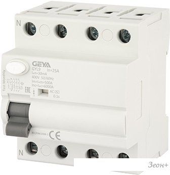 Устройство защитного отключения GEYA GYL9 4P 25A 6 кА 30мА AC GYL94P25A30MA