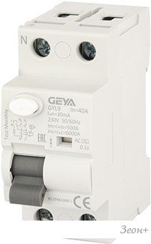 Устройство защитного отключения GEYA GYL9 2P 40A 6 кА 30мА AC GYL92P40A30MA