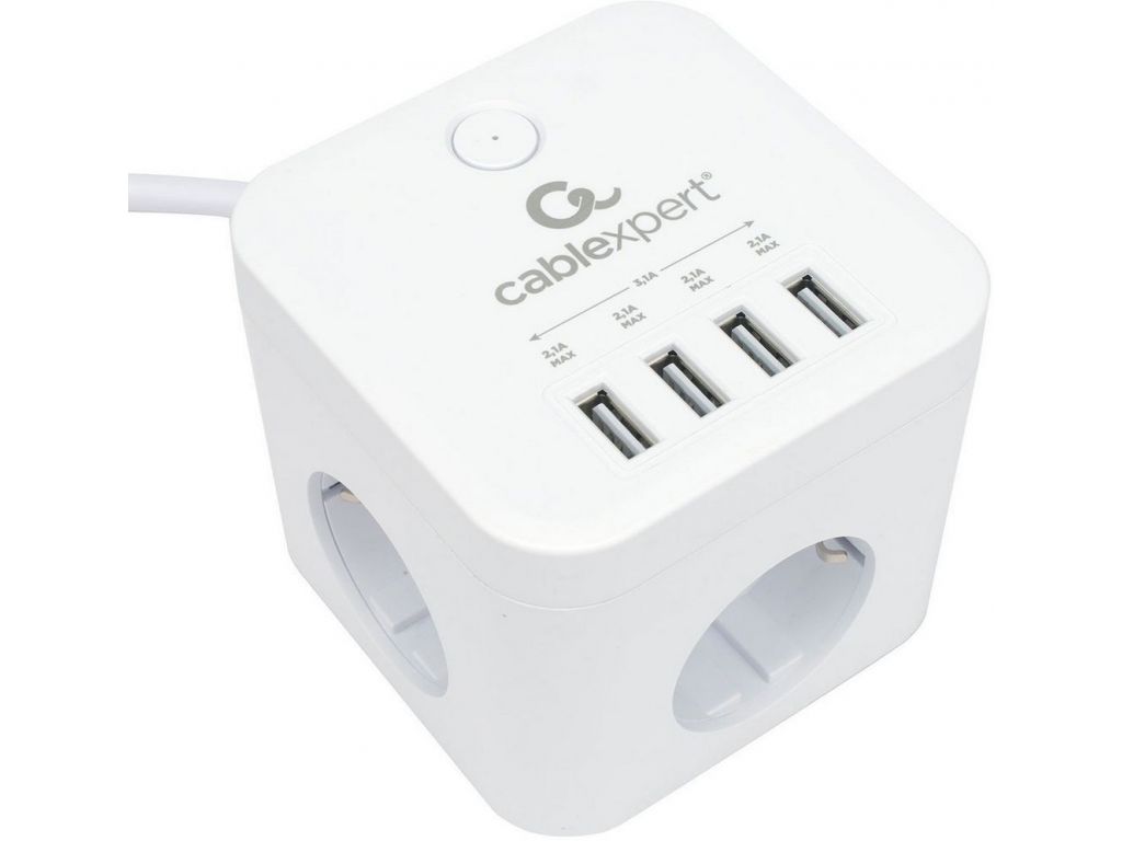 Сетевой фильтр Cablexpert CUBE-3-U4-W-1.5