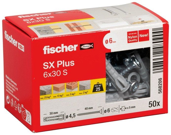 Дюбель универсальный Fischer SX Plus 6X30 S/Screw 568206 (50 шт)