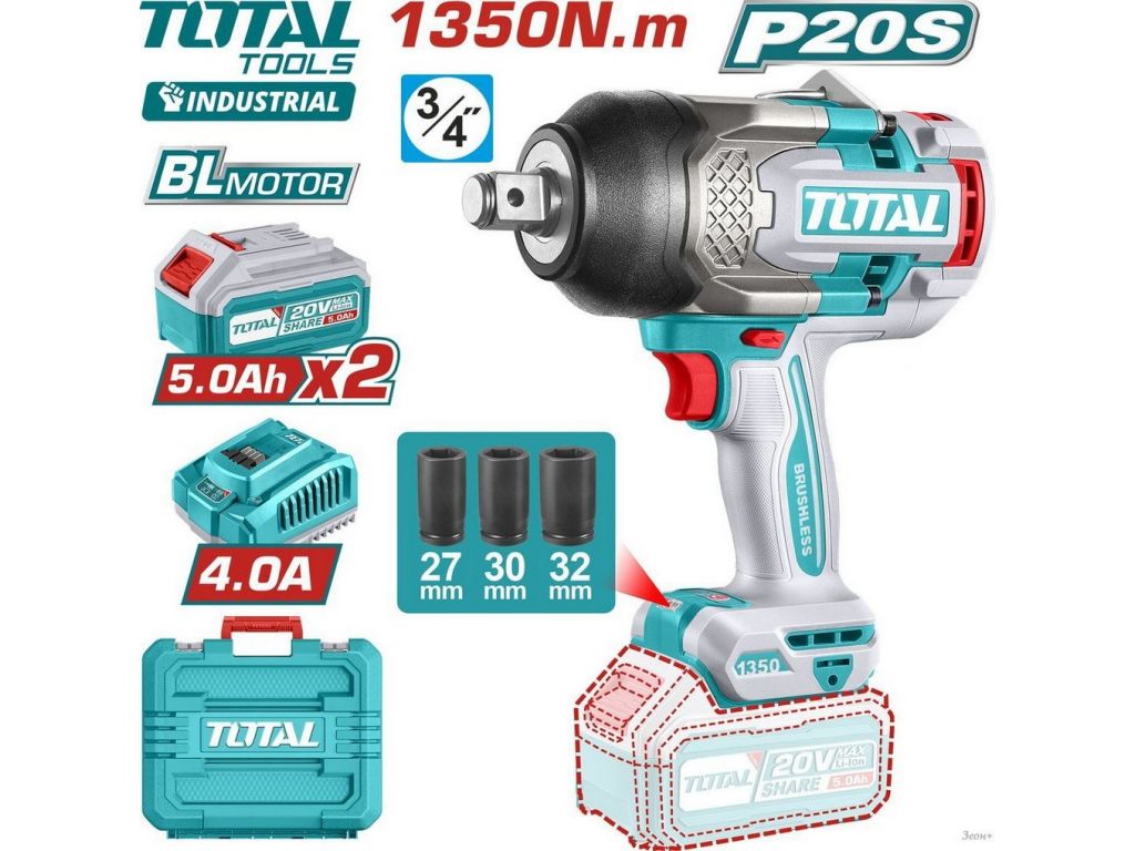 Гайковерт Total TIWLI20135 (с 2-мя АКБ, кейс)