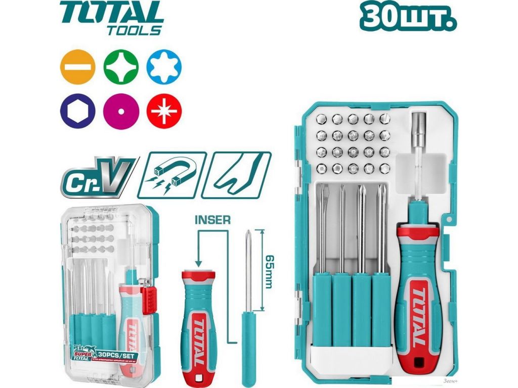 Набор отвертка с битами Total TACSD30306 (30 предметов)