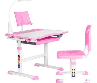 Парта Anatomica Avgusta + стул + выдвижной ящик + светильник + подставка (белый/розовый)