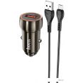 Автомобильное зарядное Hoco Z46 Blue shield MicroUSB (металлик)