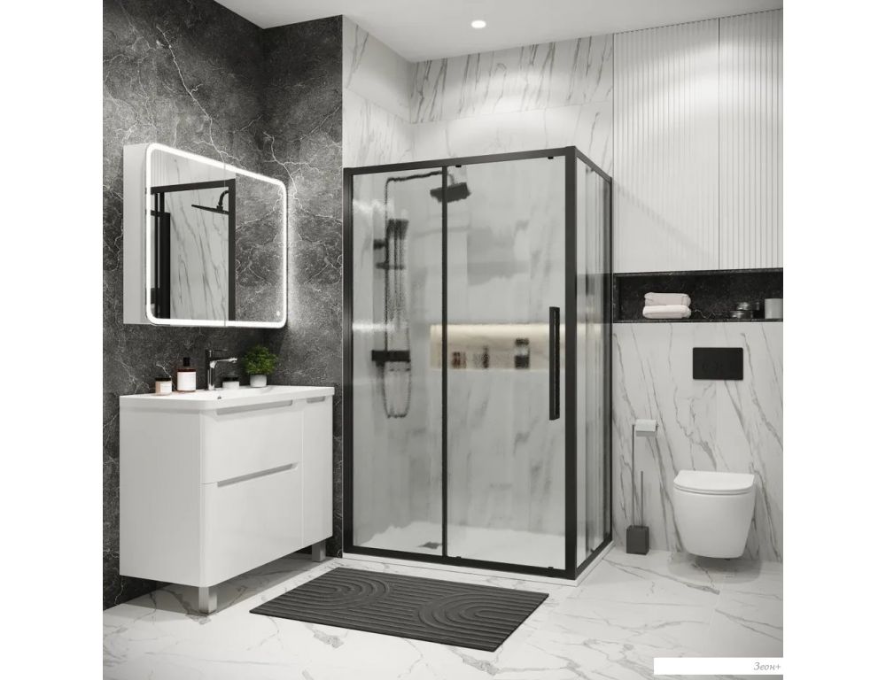 Душевой уголок Grossman Cosmo 100x100x195 120.K33.02.1010.21.02 (черный матовый/стекло шиншилла)