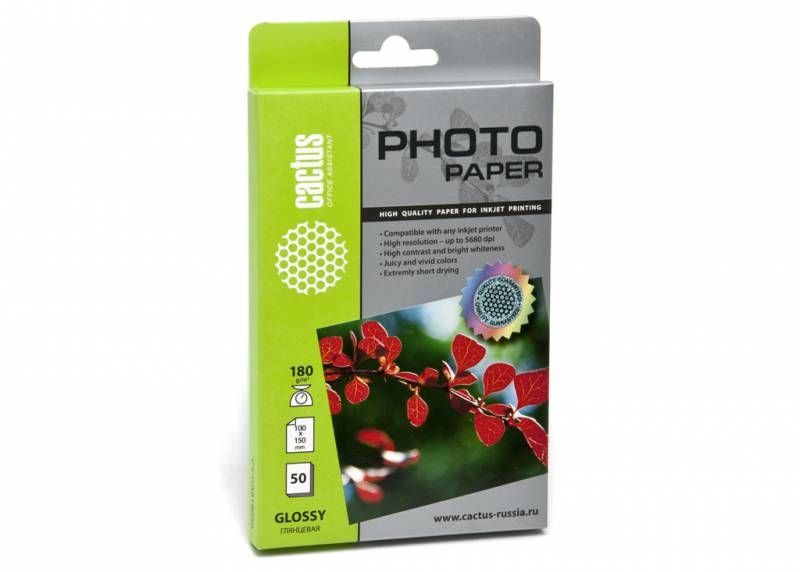 Фотобумага CACTUS Глянцевый A6 180 г/м2 50 листов (CS-GA618050)