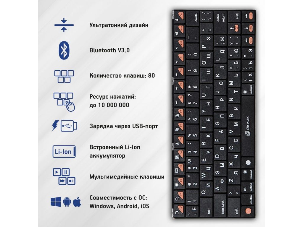 Клавиатура Oklick 840S Wireless Bluetooth Keyboard