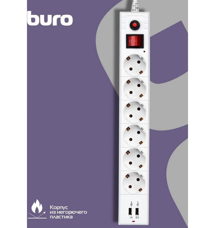 Сетевой фильтр Buro BU-SP1.8-USB-2A-W