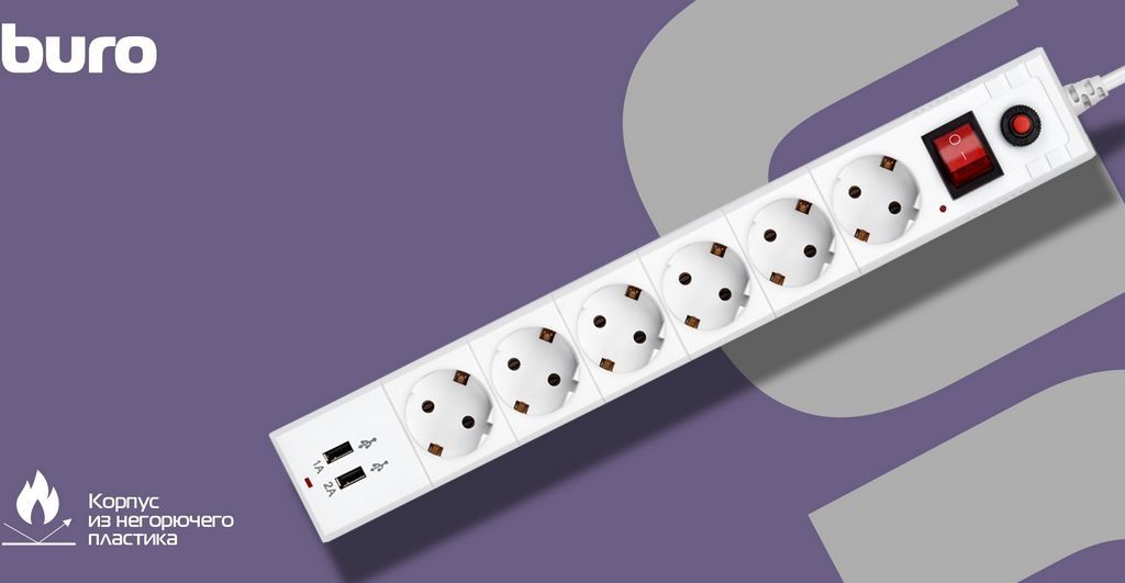 Сетевой фильтр Buro BU-SP1.8-USB-2A-W